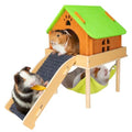 BESNEW 3 in 1 Enlarged Guinea Pig Hammock with House & Platform,Wooden Guinea Pig Hideout with Hammock & Stairs Small Animal Toys for Hiding Sleeping Activities - style: Hammock with ramp & house