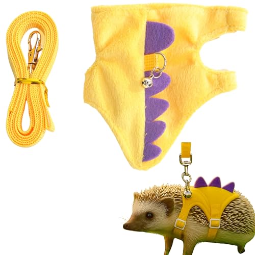 Adjustable Hedgehog Leash and Harness with Safe Bell, Dinosaur Shaped Harness Leash for Training Playing, Hamster Clothes for Ferret Guinea Pig Hamster, Hedgehog Accessories (Yellow) - color: Yellow