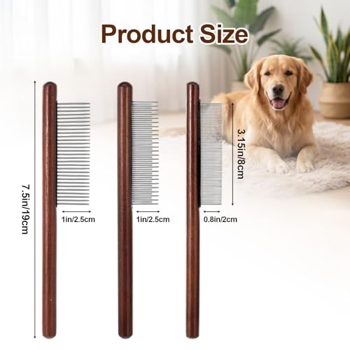 3Pcs Solid Wood Cat Combs, Dog Cat Grooming Comb with Wooden Handle | Stainless Steel Teeth, Pet Grooming Supplies Accessories for Hairy Pets