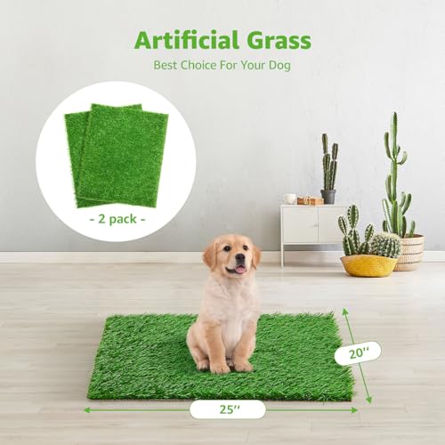 2 Pack Artificial Dog Grass Pee Pad 20"x 25", Fake Grass Pad for Dogs Tray | Easy to Clean, Replacement Turf Mat, Washable, Reusable, Realistic, Indoor Puppy Potty Training, for Apartment, Balcony Use - size: 20"x25"