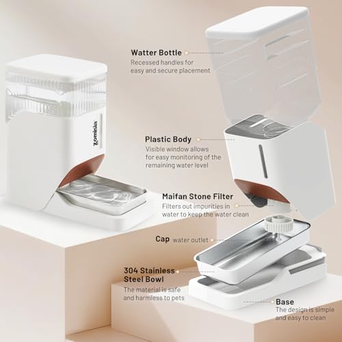 ZOMISIA Automatic Dog Water Dispenserr 6L with Stainless Steel Bowl, Automatic Water Bowl Dispenser for Cats, 1.6 Gallon Pet Waterer 100% BPA Free, White - color: White, size: 6L