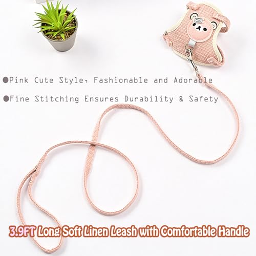 LeLehome Cat Vest Harness and Leash Set - Soft Fabric Cute Pink Bear, Adjustable Straps Walking Escape Proof for Kitten, Puppy, Rabbit (S)