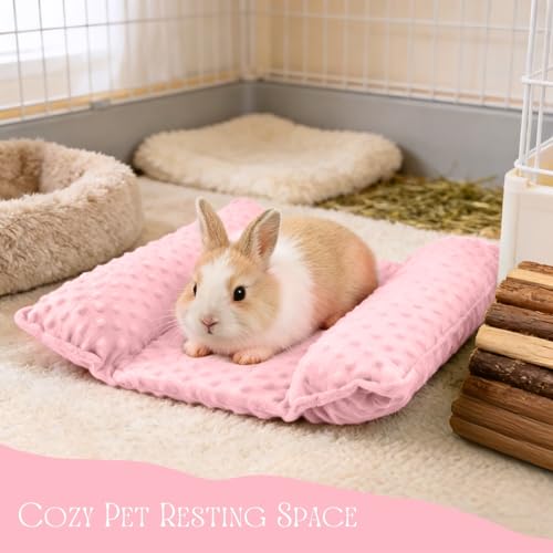 Rabbit Bed, Soft Dot Fleece Bunny Mat, 17x17In Small Animal Pillow for Guinea Pig, Reversible, Washable Pet Cushion Pastel Pink - color: Pastel Pink