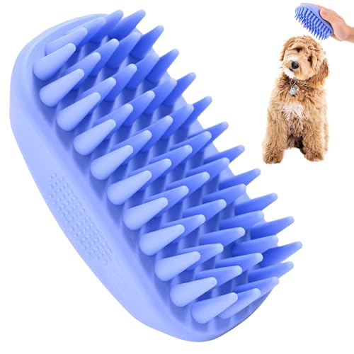 Bath Brush for Pet Grooming & Massage - Rubber Scrubbing Brush for Showers, Ideal for Long & Short Haired Dogs and Cats, Essential Puppy Accessory, Long Pins [We Love Doodles] | Best Dog Scrubber for Bath, Curry Brush For Puppy, Essential Pet Bathing Supp