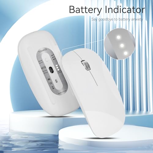 TENMOS M18 Bluetooth Mouse, USB C Rechargeable Wireless Mouse, Silent-White | Tri-Mode BT5.1/5.0+2.4G, Quiet Click, Portable, Battery Level Visible, USB Receiver,Type C Adapter, for Laptop/MacBook/iPad - color: white
