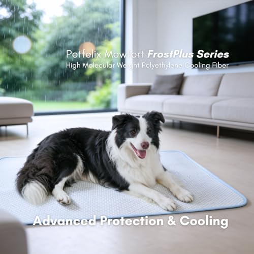 Petfelix FrostPlus Cooling Mat for Dogs Qmax>0.45 Breathable Dog Cooling Mat Chemical Free Fabric Cooling Dog Bed for Cats and Small Animals Non Slip Washable Scratch Resistant, L, 35''*26'' - size: L-35''*26''