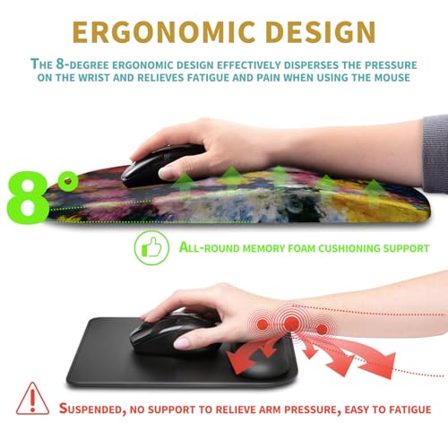Hokafenle Ergonomic Mouse Pad Wrist Support with Massage Design, Wrist Rest Pain Relief Mousepad with Memory Foam&Non-Slip PU Base, Mouse Pads for Wireless Mouse & Desk(12x8 inch,Monet Chrysanthemum) - color: HK032-Monet Chrysanthemum