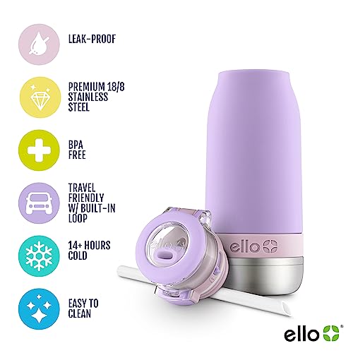 Ello Emma 14oz Insulated Stainless Kids Water Bottle with Straw, Lilac/Cashmere Pink - color: Lilac/Cashmere Pink