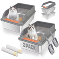 2PACK Stainless Steel Sifting Litter Box with Lid, Sifting Cat Litter Box for Pine Pellets & Big Cats,Metal Pellet Sifter Litter Pan System for Odor Control,Sifting Box Liners & Scoop - size: S【2Pack】