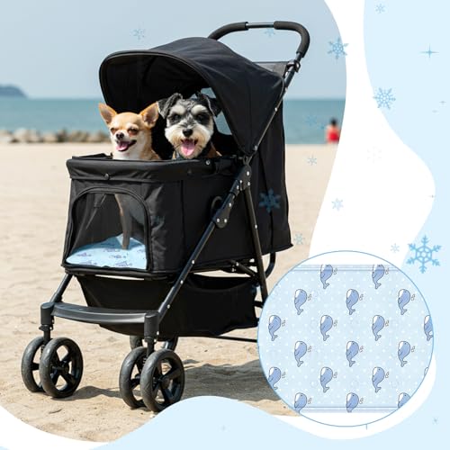 Nuanchu Dog Stroller Cooling Mat, Waterproof Gel Pet Cooling Pad for Summer, Washable Cat Sleeping Blanket, Portable Ice Gel Travel Mat for Cats, Crates, Car Seat(11.81 x 19.69 Inches,Whale) - size: 11.81 x 19.69 Inches, style: Whale