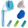 (6 Pcs) ELEGX Pet Grooming Bath Massage Brush with Soap and Shampoo Dispenser Soft Silicone Bristle for Long Short Haired Dogs Cats Shower - color: Blue kit