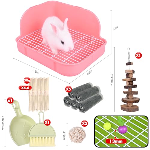 RUBYHOME Rabbit Litter Box Toilet, Plastic Square Cage Box Potty Trainer Corner Litter Bedding Box Pet Pan for Small Animals, Rabbits, Guinea Pigs, Chinchilla, Ferret, Galesaur, 11.4 Inches (Pink) - color: Pink