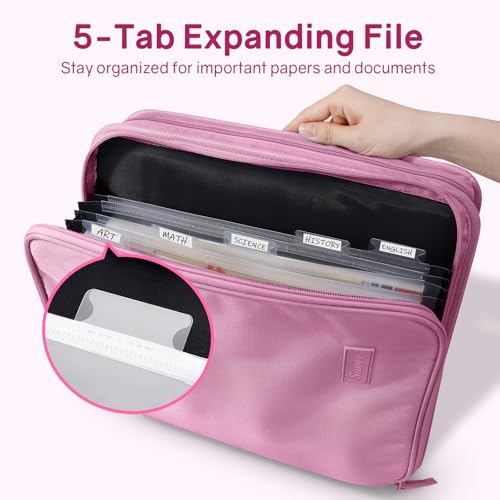 SUNEE Zippered Binder Bag with Handle, 2-Inch 3-Ring O-Ring, 500-Sheet Capacity, Includes Zip Pocket, 5-Tab Expanding File Folder, Multi-Pocket Organizer Binder for Middle School, Grape Purple - color: Grape Purple