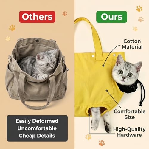 Cat Carrier Bag, Soft Pet Canvas Shoulder Carrying Pouch Hand Free Kitten Backpack with Holes for 5-11 lbs Small Dogs, Cats, and Pets Outdoor Travel, Yellow - color: Yellow