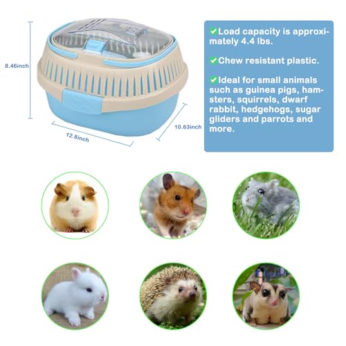 Hamster Carrier Portable Guinea Pig Carrier 13 X 11 X 8 in | Hamster Travel Cage with Ventilation Holes Outdoor Small Pet Carriers for Rat Gerbil Rabbit Hedgehog Squirrel Sugar Glider - color: Blue