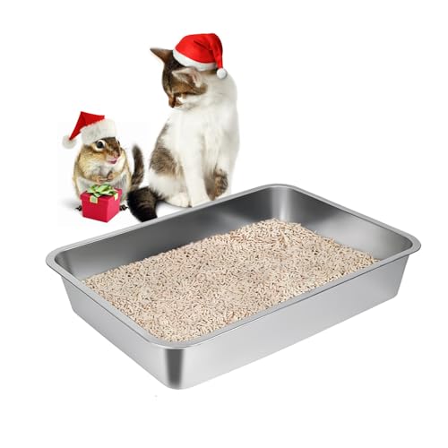 Stainless Steel Cat Litter Box,Extra Large Metal Litter Box,18Lx14x4 in | Extra Large Metal Litter Tray for Big Cats Kitty Rabbits,No Smell,Non Stick,Easy to Clean - color: 4"H, size: 18"L x 14"W