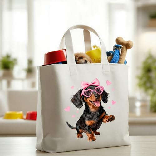 ANATTASOUL Canvas Tote Bag Reusable Cotton Bag for Women, Large 14.96"x 15.74" Cloth Shoulder Bags with Zipper Pockets - style: Glasses Puppy