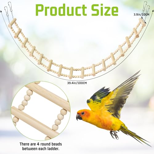 BNOSDM Long Bird Ladder Bridge 39.4 in Wooden Parakeet Climbing & Swing Toys Bird Cage Accessories for Budgies, Cockatiels, Conures, Lovebirds, Canaries (16-Steps) - size: 16-Steps-39in