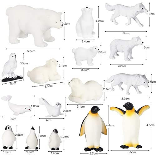 Kasyat 16 Pcs Polar Animals Figurines Antarctic Animals Set Plastic Arctic Figures with White Bear Penguin Figurines Whale Seal Wolf Cat for Adult Party Favor(Vivid Style)