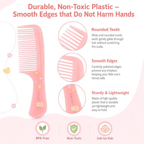 8Pcs Baby Hair Comb Set with Cute Bear Pattern, Safe Rounded Tooth Toddler Hair Brushes & Rat Tail Combs for Kids, 4 Color Cute Infant Grooming Kit for Girls & Boys,Travel Friendly