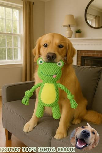 Plush Frog Dog Toy, Squeaky Interactive Tug Toy for Small Medium Dogs | Cute plush toy with sound features, designed for small and medium dogs, indoor play and daily entertainment - color: Green