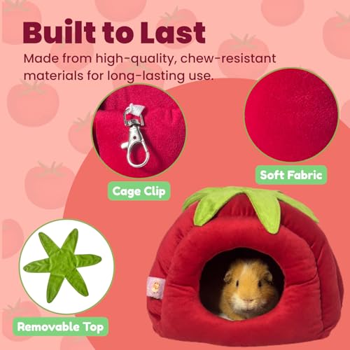 Guinea Pig Hideout Bed, Tomato-Shaped Bottomless Plush House | Cute tomato design. Bottomless easy-clean structure. Thick plush comfort. Cozy hideout for guinea pigs