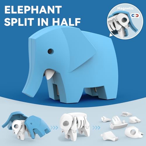 Magnetic Animal Building Toys, STEM Toddler Learning Toys 3D Puzzle Animals for Boys Girls, Educational Magnetic Travel Montessori Toy Lion Elephant Crocodile, Unique Birthday Gift for Kids 3 4 5 6 7 - style: Savanna Animals