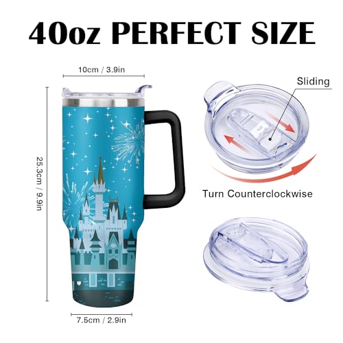 40oz Cartoon Castle Tumbler with Handle and Straw Lid | Stainless Steel Insulated Tumbler, BPA FREE Travel Coffee Mug Cup for Car Cold and Hot - Birthday, Christmas Gift - color: Dream Castle, size: 40 Ounces
