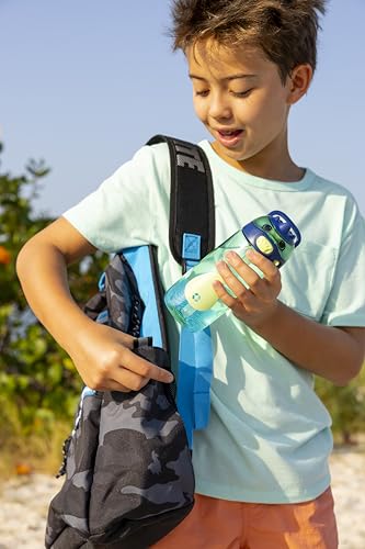 Ello Ellies 16oz BPA-Free Plastic Leakproof Kids Water Bottle, Dino | Animal shaped plastic kids water bottle with straw, leakproof locking lid, carry handle, & BPA-free design for school lunches - color: Dino, size: 16 Ounces