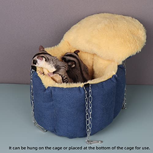 Sugar Glider Pouch, Rat Hanging Bed, Chipmunks Warm Bed, Rat Cage Accessories, Small Pet Animals Bed Dutch Pig Hamster Nest, Syrian Hamster Habitat Mini House, Play and Sleeping (Blue) - color: Blue