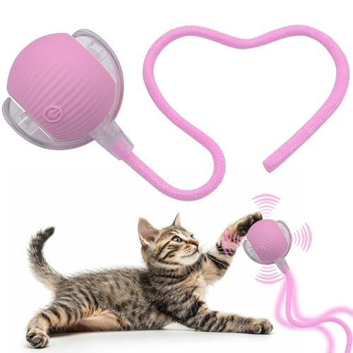 Interactive Cat Dog Toy Ball with LED Light, Automatic Rolling(Pink) | String Tail and LED Light Design, Motion Activated, Suitable for Interactive Indoor Pet Play and Exercise - color: Pink