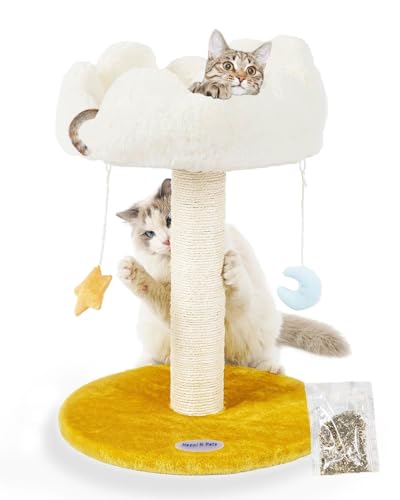 Cloud Cat Tree, Cat Scratching Post with Soft Bed for Kitten | Natural Sisal Posts, Small Cat tree, Kitten Scratching Post, Cute Toys & Catnip, Easy To Clean, Stable Structure, Home Decor - size: 22" with Scratching Post