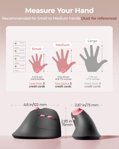 seenda MOU-302 Wireless Bluetooth Ergonomic Vertical Mouse with Volume Knob | Rechargeable 3-device mice for small/medium hands with quiet clicks, 1000/1600/2400 DPI for PC, laptop, MacBook, Black Pink - color: Black Pink