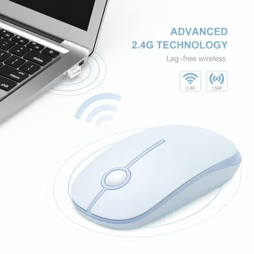 VssoPlor Wireless Mouse, 2.4G Slim Computer Laptop Mouse, Light Blue | Portable Mouse, Plug & Play USB Nano Receiver, Quiet Silent Optical Mice for Notebook, PC, Laptop, Computer, Windows, Mac - color: Light Blue