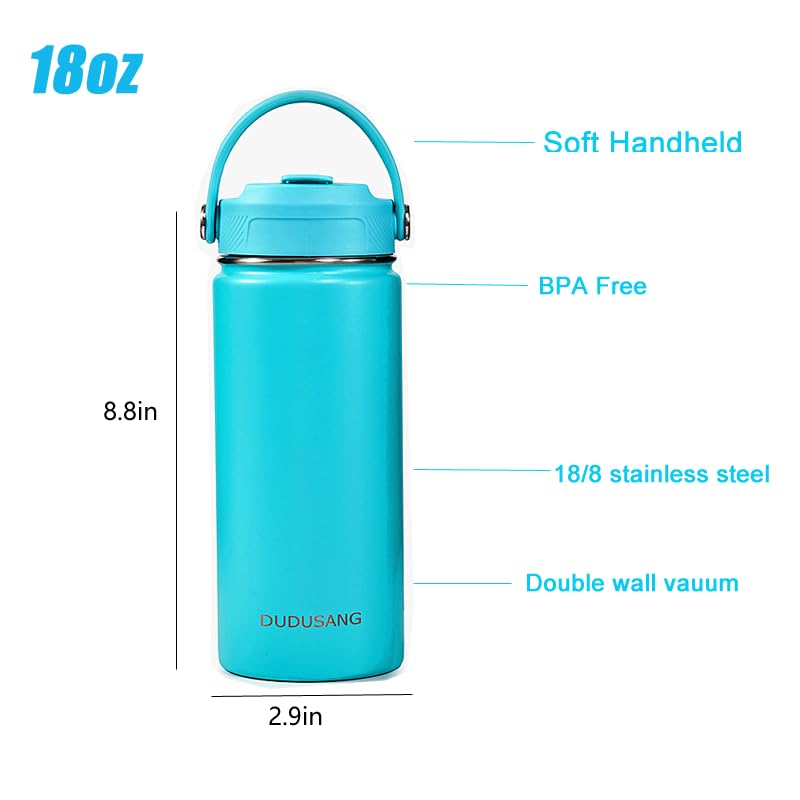 2Pack Kids Insulated Water Bottle - Bulk Stainless Steel Water Bottles for School Travel Leak Proof Vacuum Metal (Skyblue+Blue, 18 Ounces) - color: Skyblue+Blue