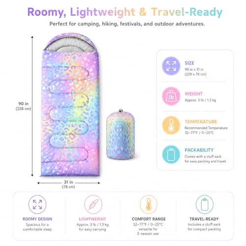 AILONEN Midnight Meow Sleeping Bag, Charcoal Cat Eyes Crescent Graphic, Portable Camp Sack Sleepover Style - color: Rainbow4