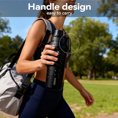 24oz Insulated Water Bottle, Wide Mouth Spout Lid, BPA-Free | Tritan spout lid, BPA free, 18/8 stainless steel body, Cold 24H, hot 12H, Wide mouth fits ice, Fit car cup holder，Black - color: black out