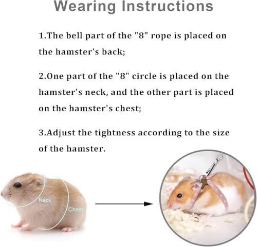 Hypeety Syrian Hamster Leash Harness Set Adjustable Training Walking Lead | Adjustable 0.79-3.54'' chest, 55.12'' lengh, soft nylon leash with finder bells, for rat/gerbil, easy to put on, random color - color: Rope Random 55.12"