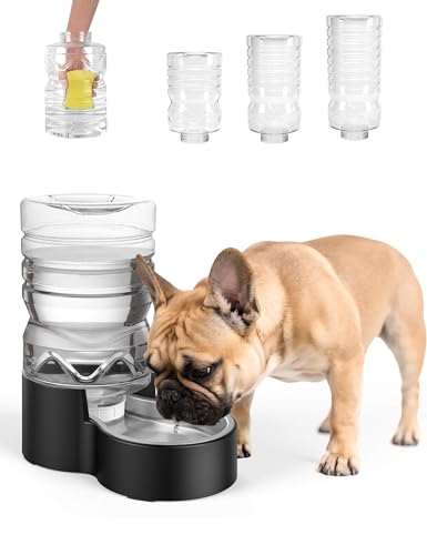 Heouvo 1.7 Gallon Automatic Dog Water Dispenser (6.5L-Black) | Wide Mouth, Easy Clean/ Removable Stainless Steel Bowl/ Gravity Refilling, Large Capacity for Cats and Small Medinum Dogs - size: 6.5L