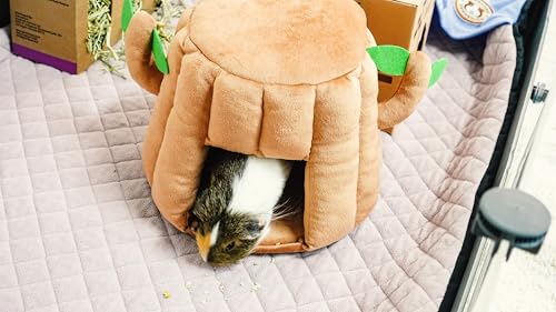 GuineaDad Tree Stump Hidey – Guinea Pig Bed & Hideout | Small Animal Bed & Cozy Guinea Pig House | Plush Tree Stump Hut & Hideaway for Rabbits & Pets (Small)
