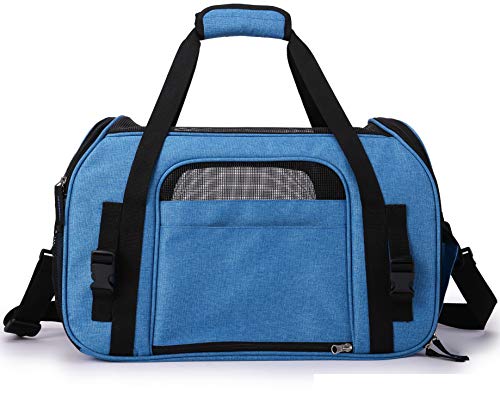 EliteField Soft-Sided Pet Carrier for Cats & Small Dogs (3-Year Warranty) | Airline Approved, Removable Bed & Cover, Built-In Leash, Luggage Sleeve, Seat Belt Loop, Waterproof, Durable, Foldable - color: Sapphire Blue, size: 17.0"L x 9.0"W x 12.0"H