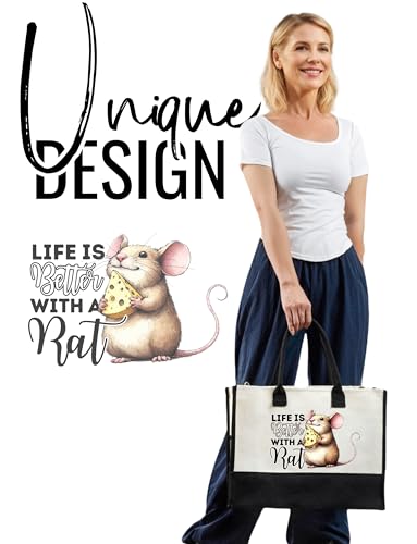 InnoBeta Rat Gifts, Rat Gifts for Women, Tote Bag, with Top Zipper Closure and Shoulder Strap for Birthday, Mother's Day, Christmas