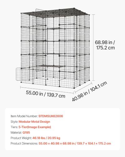 VEVOR Cat Cage 5-Tier 55"x40.98"x68.98" DIY Cat Playpen Indoor Enclosure, Detachable Metal Wire Kennel Crate with 5 Doors, Large Exercise Place Ideal for 2-3 Cats, Kittens and Small Animals, Black - size: 55 x 40.98 x 68.98 in