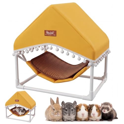 Guinea Pig Hammock with Stand,Rabbit Bed with Removable Cushion,Hamster Hideout House,Small Animals Accessories for Guinea Pigs,Hamsters,Ferrets,Chinchillas,Hedgehogs