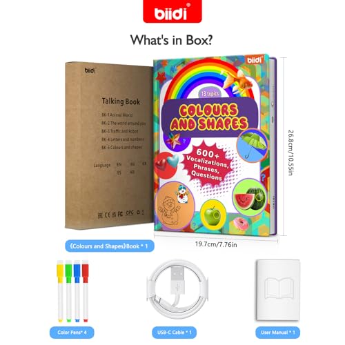 English Interactive Sound Book Talking Activity Book Toy Gift Toddlers Kids | Recharge Words Learning Educational TravelToy Drawing Zone 4 Color Pens Boy Girl Bday Xmas Gift 3+ Sensory Autism 600+ Sounds - style: EN-Colours and Shapes