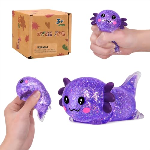 Axolotl Squishy Toy, Soft Slow Rising Sensory Fidget Toy, Cute Stretchy Axolotl Squeeze Toy, Stress Relief Desk Toy Gift for Kids and Adults(Purple) - color: Purple