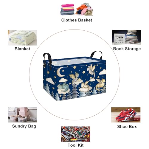 Rectangular Dragon Storage Bin, Medium Fabric Closet Organizer Basket | Moisture repellent textile, reinforced carry grips, collapsible holder tidies cabinet and teenage bedroom belongings - color: REC Cute Dragon