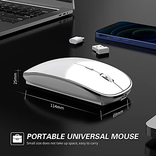 Halpilt Wireless Mouse Chargeable Portable Silent USB-A and Type-C Dual Mode 3 Adjustable DPI for Laptop, PC (Q23S White) - color: white