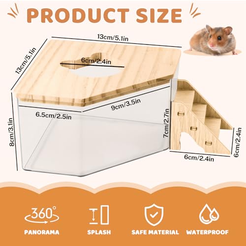 Hamster Sand Bath Box Container, Hamster Bath Sand Gerbil Sand Bath Hamster Dust Bath, Hamster Litter Box Chinchilla Dust Bath Hamster Accessories(Pentagon+Ladder) (Pentagon+Ladder) - size: M