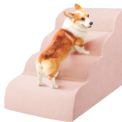 Dog Stairs for Small Dogs, High Density Foam Dog Steps, Extra Wide Non-Slip Pet Ramp for High Beds Or Couch, Soft Doggie Ladder for Dogs Injured, Older Pets, Small Cats, 4 Steps, Pink - color: Pink, size: 4 Steps